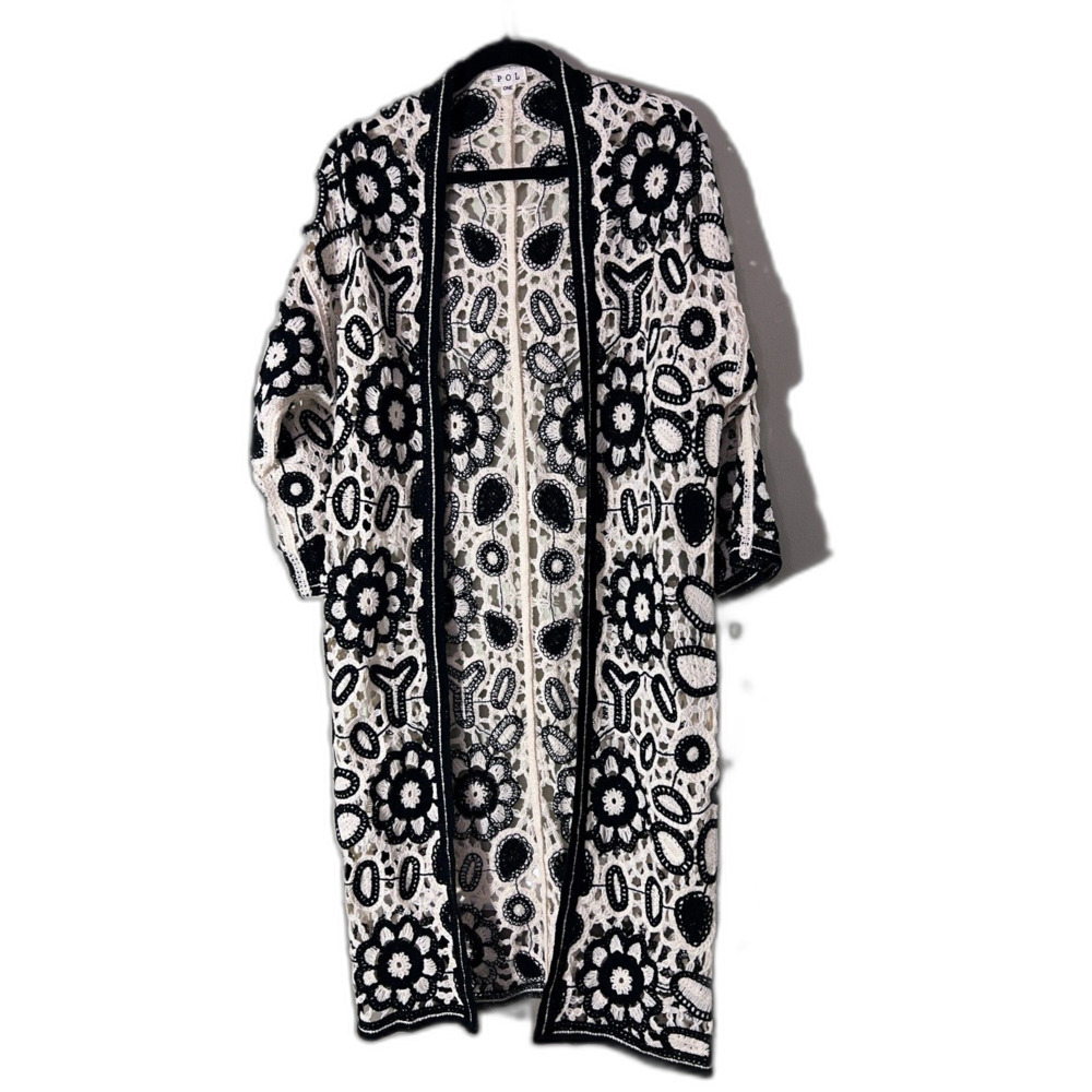 POL Black and White Crocheted Duster OS NWT